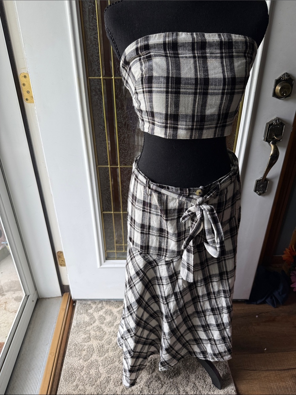 AFTER YOU SET Free People Black and White Plaid Strapless Maxi Skirt Set